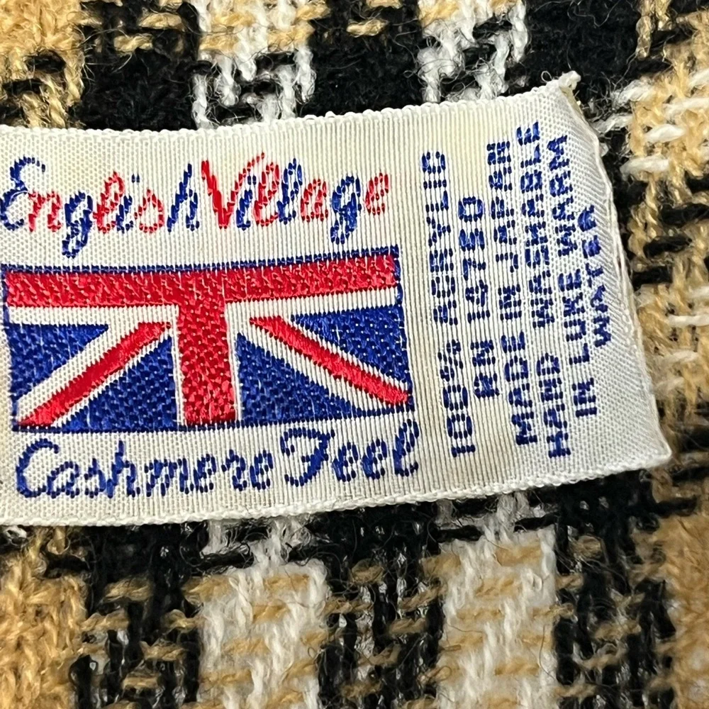 Vintage English Village Classic Cashmere-Feel Yellow Tan Red Plaid Scarf